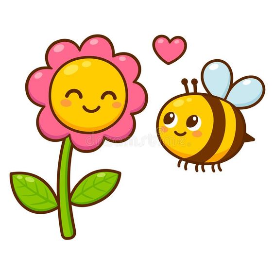 Gambar Bunga dan lebah Kartun Lucu