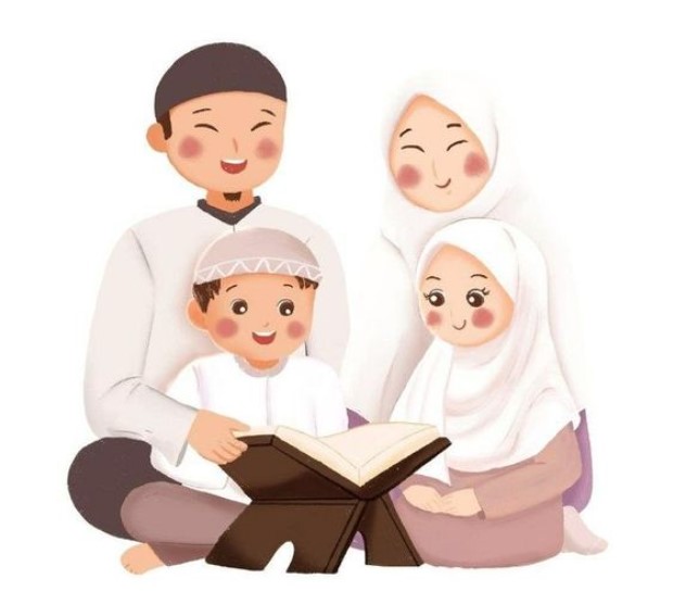 Keluarga muslim 4 Orang mengaji