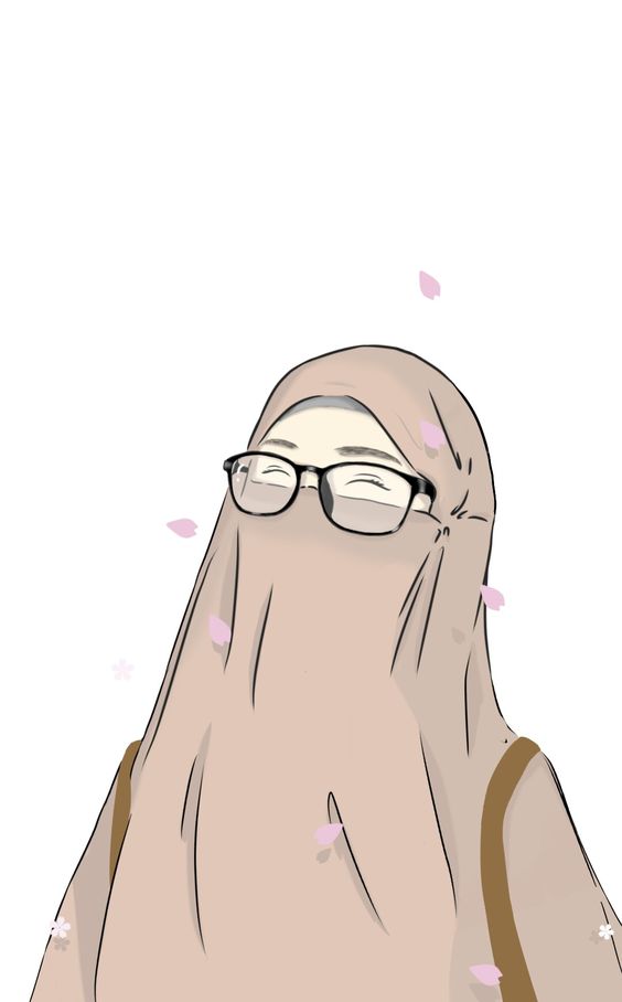 gambar kartun muslimah bercadar dan berkacamata