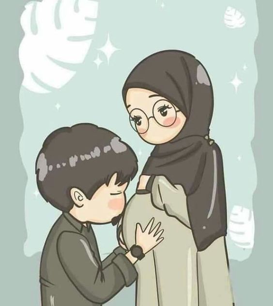 gambar kartun muslimah ibu hamil dan suami