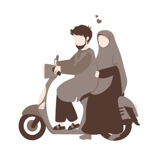 gambar kartun muslimah suami istri tanpa wajah naik motor