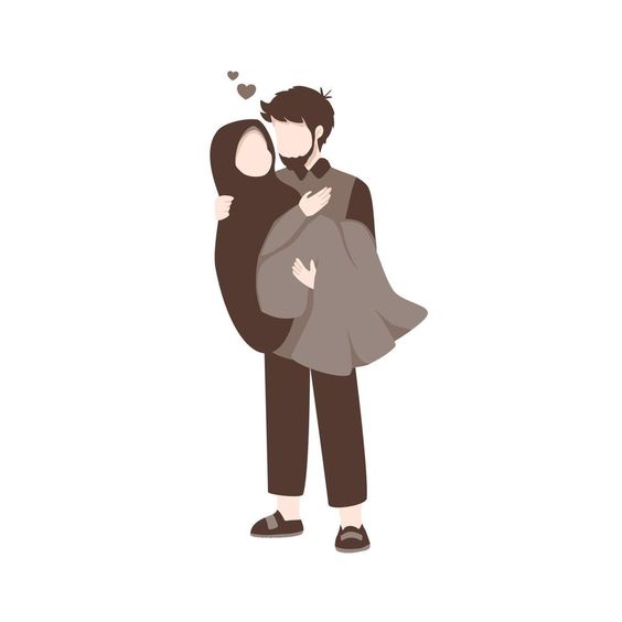 gambar kartun muslimah suami menggendong istri tanpa wajah