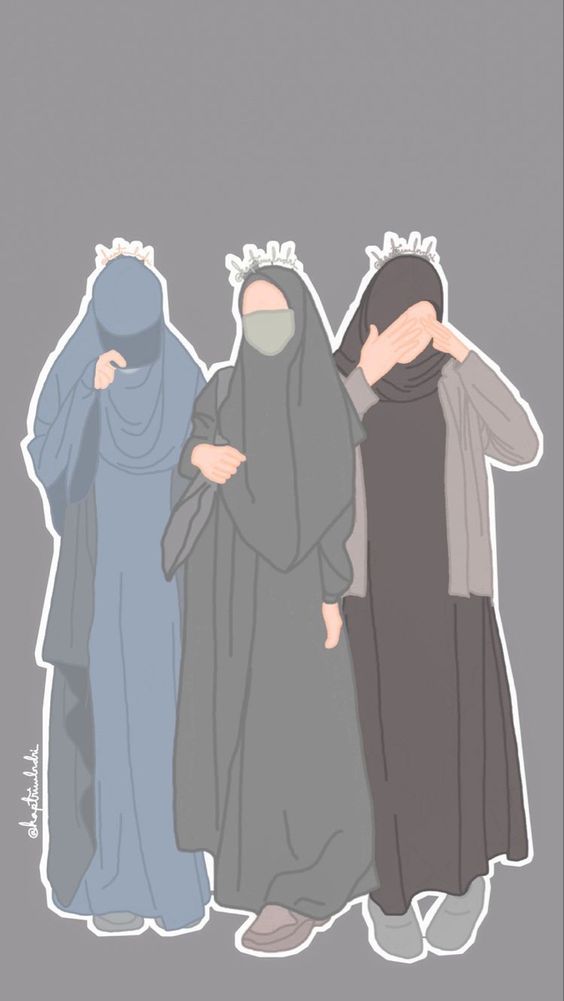 kartun muslimah 3 sahabat bercadar bersama