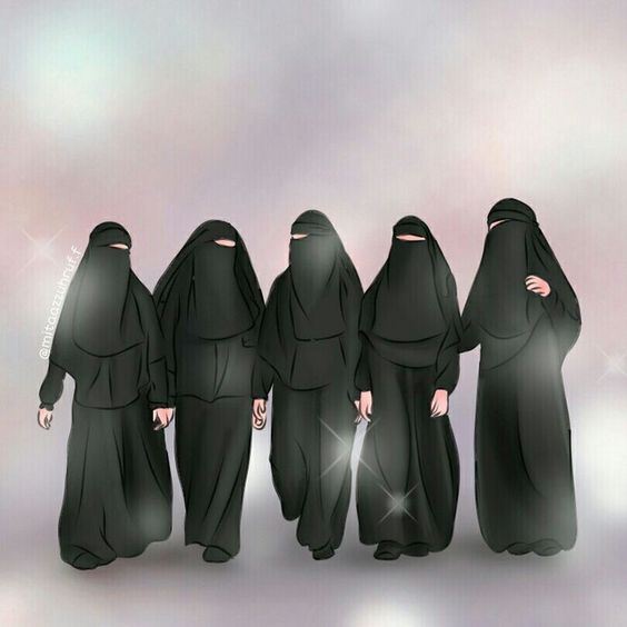 kartun muslimah 5 sahabat bercadar hitam